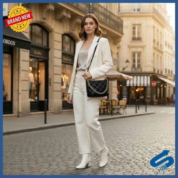 Quilted PU Leather Crossbody Shoulder Bag with Top Handle, 9.5x4.5x6.3 - Picture 4 of 8